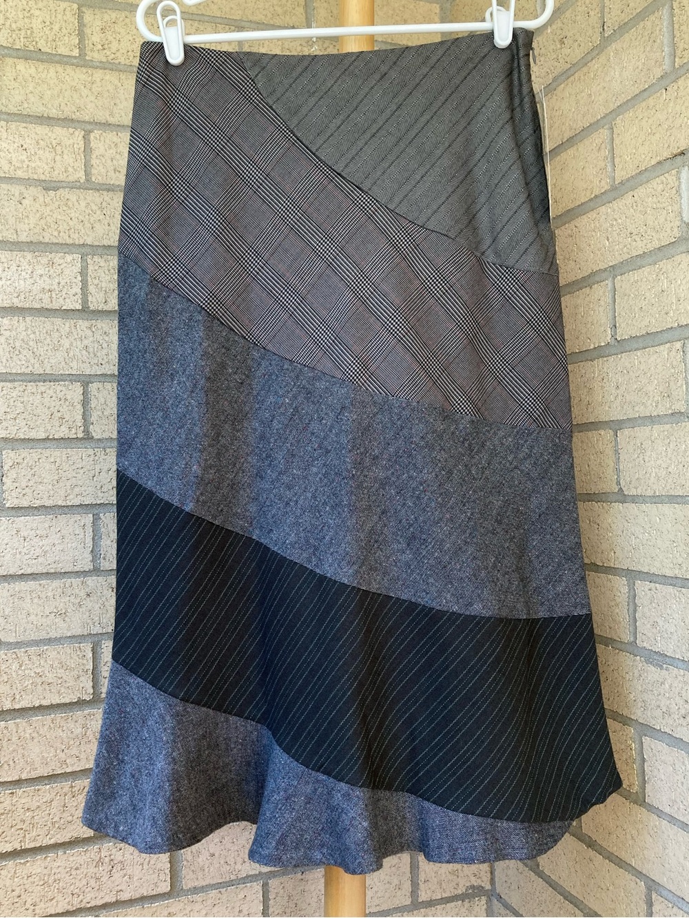 Vintage Allison Taylor Gray Mixed Prints Patchwork Striped Skirt Size 10 NWT - Picture 6 of 17